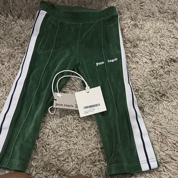 Palm Angels Kids Forest Green Joggers with White Stripes - Picture 1 of 6